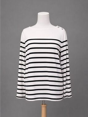 Cutter & Buck Large Black & White Striped Button Sleeve Top